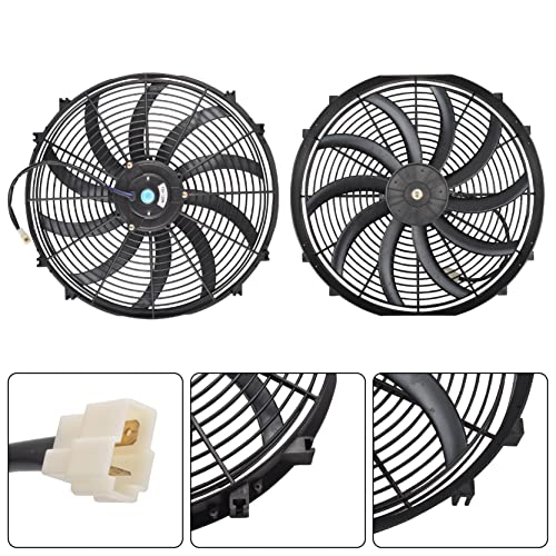 16 Inch Slim Fan Push Pull Electric Radiator Cooling Fan Universal High Performance 12V 120W Motor with Fan Mounting Kit (Black)