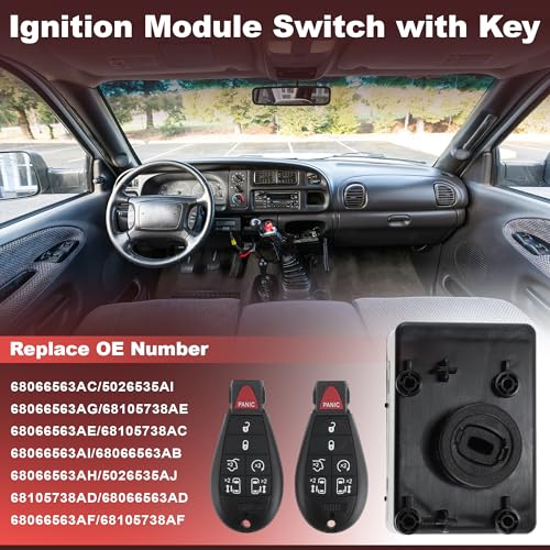 HOPESPANNER 68105738AF Wireless Ignition Module Switch with Remote Key Fob for Dodge Challenger Durango Grand Caravan for Jeep Grand Cherokee for Ram C/V 1500 2500 3500 4500 5500 2011-2014