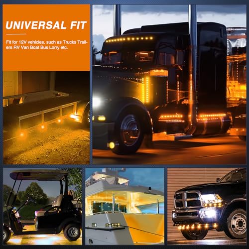 Nilight 3/4Inch Round Marker Light 10PCS Amber LED Turn Signals 3 Connectors Side Indicator Bullet Clearance Lights IP68 Waterproof for Trailer Truck Camper Van Boat Bus
