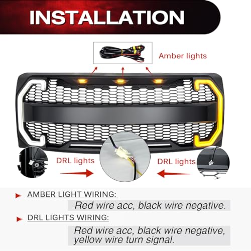 EOMD Front Grille Compatible with 2009-2014 F150 w/DRL & Turn Signal Lights Matte Black
