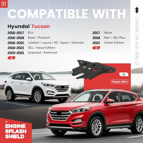 BALOCEO Engine Splash Shield Compatible with 2016-2021 Hyundai Tucson Eco Urban Edition Value Replacement for HY1228190 29110D3600-PFM Plastic(PET) Black