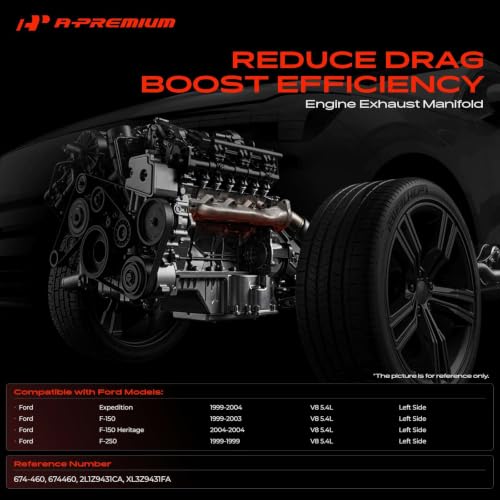 A-Premium Left Side [V8 5.4L] Engine Exhaust Manifold Kit W/Gasket & Studs & Nuts Compatible with Ford F-150 1999-2003, F-250 1999, F-150 Heritage 2004, Expedition 1999-2004, Replaces 2L1Z9431CA