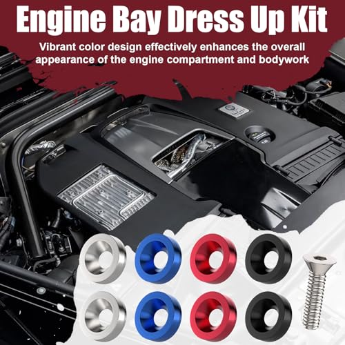 Sixzoo 40 PCS Engine Dress Up Kit, CNC Finishing Fender Bumper Washers, M6 Aluminum Engine Bay Dress Up Kit, Fender Bolts for Trunk License Plate Frame (Red)