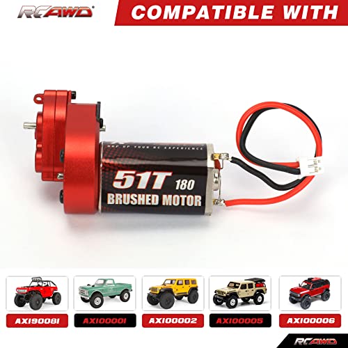 RCAWD 260% More Power 180 Motor 51T SCX24 Transmission Gearbox Set for Axial 1/24 SCX24 AX24 Series Upgrades Part Red