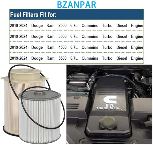 BZANPAR Fuel Filters for Ram 2500 3500 4500 5500 6.7 Cummins Diesel, Fuel Filter for 2019 2020 2021 2022 2023 2024 Dodge Ram 6.7 Diesel, Fuel Filter Water Separator Set Replace 68157291AA 68436631AA