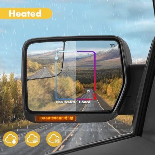Side Mirrors Ford F150 2004-2014 Towing Mirror with Dynamic Turn Signal Light Power Glass Puddle Lamp Heated Manual Folding Pair Set, Black