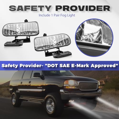 RP Remarkable Power, Fog Lights For 1999 2000 2001 2002 Sierra / 2000 2001 2002 2003 2004 2005 2006 Yukon/Yukon XL Pickup Truck SUV Clear Fog Lights Pair FL7084