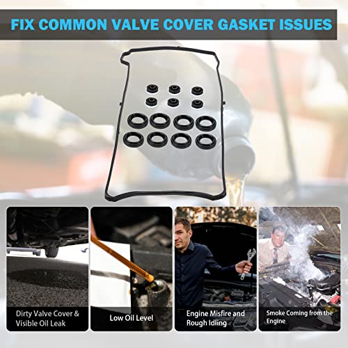 Valve Cover Gasket Set - Compatible with 2.0L 2.3L 2.4L 2002-2015 Honda Accord, Civic, CR-V, Element, Crosstour, Acura CSX, ILX, RDX, RSX, TSX - Replace VS50614R, 12341-R40-A00