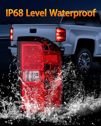 OKLPF Rear Brake Tail Lights Compatible With 2014-2018 Chevy Silverado 1500 2500HD 3500HD,GMC Sierra 3500 HD,Replacement Red Taillights Assembly,Included Bulbs and Harness,Right Passenger Side