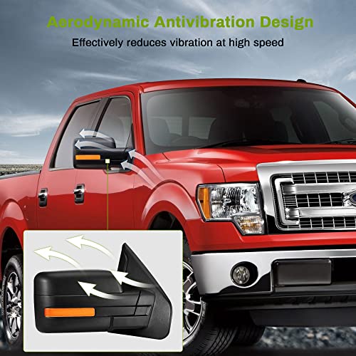 AUTOSAVER88 Door Mirror Compatible with 2007-2014 Ford F150, Left Driver Side Mirror with Turn Signal Puddle Light Power Adjustable Heated Manual Folding