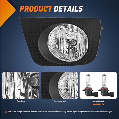 Nilight Fog Lights Assembly Compatible with 2006 2007 2008 2009 Toyota 4runner Left Driver and Right Passenger Side Clear Lens Fog Lamps Replacement 9006 12V 51W Bulbs