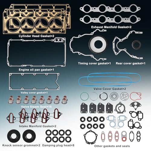 KAFKOF MLS Head Gasket Kit Compatible with 2002-2011 Chevy Silverado Tahoe Avalanche Express Suburban, GMC Sierra Savana Yukon Envoy, Buick Cadillac Isuzu 4.8L 5.3L V8. Replace CS9284 HS26191PT