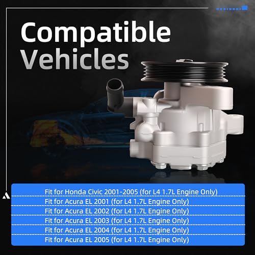 Loautong Power Steering Pump with Pulley, for Honda Civic L4 1.7L 2001 2002 2003 2004 2005, for Acura EL L4 1.7L 2001-2005, OE 21-5267 215267 56110PLA013 56110PLA023