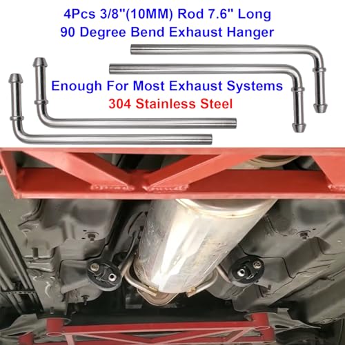 Ganluuree 8PCS 304 Stainless Steel Exhaust Hanger Rod Set Heavy Duty 3/8"(10MM)Rod 4PCS 90°7.6" Long,4PCS Straight 10" Long,Car Exhaust Pipe Muffler System Hanger Automotive Replacement Tailpipe Part