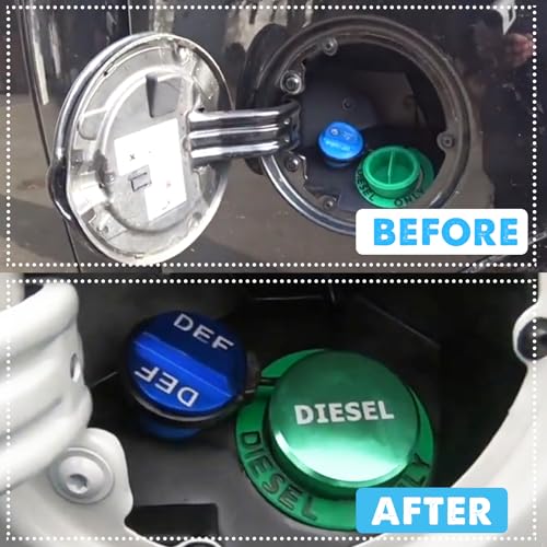 Onseeda Billet Aluminum Blue Diesel Exhaust Fluid Cap,DEF Cap & Green Fuel Cap fit for Dodge Ram Cummins EcoDiesel 1500/2500/3500/4500/5500 2013-2023 Pick-up Truck,Diesel Fuel Cap