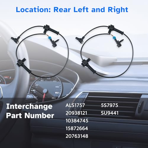Rear ABS Wheel Speed Sensor Left Right fit for 07-13 Chevy Silverado 1500 2500 3500 Cheyenne, GMC Sierra 2007 2008 2009 2010 2011 2012 2013, Driver Passenger Side, ALS1757, 2pcs