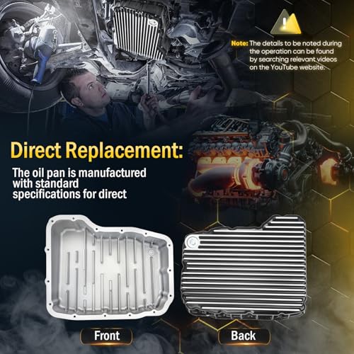 228052110 Heavy Duty Transmission Pan Compatible with Dodge Ram 2500 3500 6.7L Cummins 68RFE, Cast Aluminum Oil Pan with 3 Quart Extra Capacity & Neodymium Magnetic Drain Plug, Brushed Finish