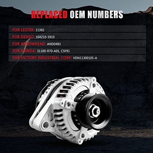 GDSMOTU Alternator Compatible with 3.5L for 2008-2012 for Honda for Accord, 2010 for Honda for Accord Crosstour Alternator 130AMP 12V 11392 AND0483 VND0483 104210-5910