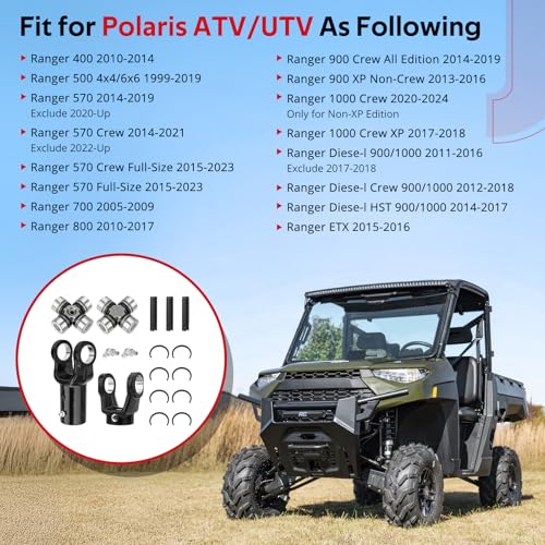 JAVIK Front Prop Shaft Yoke & U-Joint (2 Side) for Polaris Ranger 400 500 570 700 800 900 1000 Diesel HST ETX