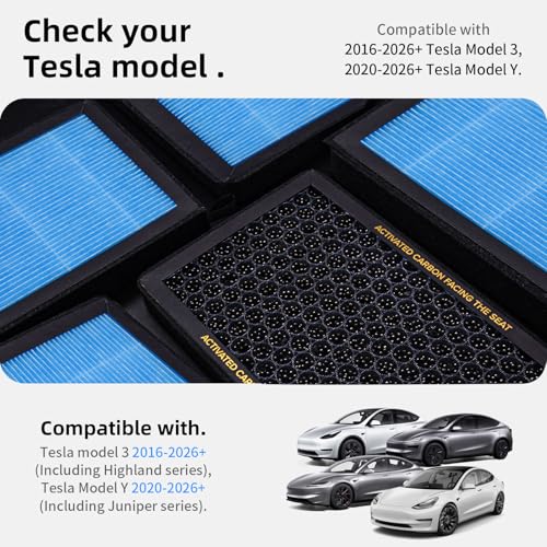 CYBERBEANS Air Conditional Replacement with Activated Carbon for Tesla Model 3 Model Y HEPA Cabin Air Filter Accessories 2016-2024/2025/2026 Juniper Highland Upgraded Version(2 Pack)