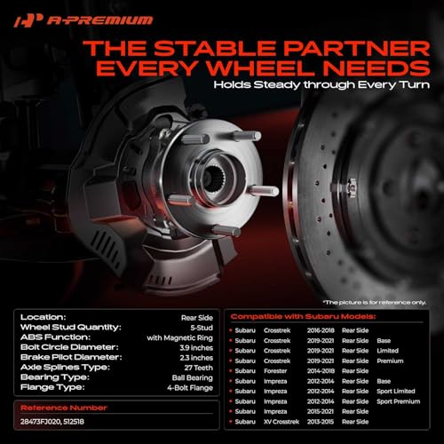 A-Premium 2 x Rear Wheel Bearing and Hub Assembly with 5-Lug Compatible with Subaru Forester 2014-2018, Impreza 2012-2021, Crosstrek 2016-2021, XV Crosstrek 2013-2015