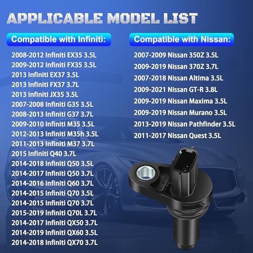 Engine Crankshaft Position Sensor Compatible with Nissan 350Z 370Z Altima Maxima Murano Pathfinder Quest & Infiniti G35 G37 EX35 FX35 M35 Q50 Q60 QX50 QX60 Replaces 23731-JA10B, 23731-JA10C