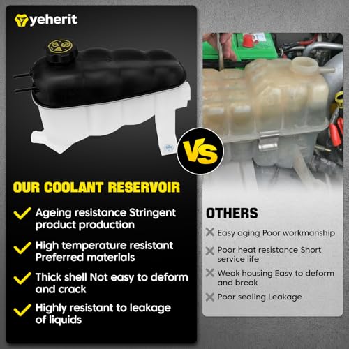 YEHERIT 603-973 Coolant Expansion Reservoir Tank with Cap Compatible with Chevy Silverado 1500 2500 Tahoe, GMC Sierra 1500 Yukon, Cadillac Escalade 2014-2020 Replace# 22856231, 3014134