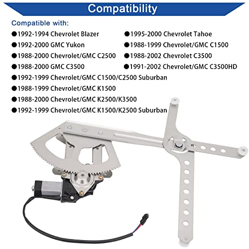 Obaee 741-655 Front Driver Side Power Window Lift Regulator with Motor Compatible with Chevy/GMC C1500 C2500 C3500 K1500 K2500 K3500 Chevy Blazer Tahoe GMC Yukon 1988-2002