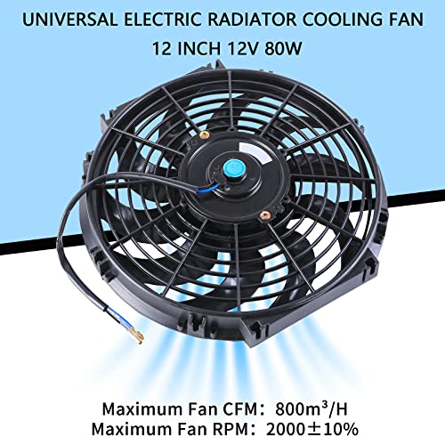 FGJQEFG 12 Inch Universal Slim Fan Push Pull Electric Radiator 12V 80W High Performance Cooling Fan Mount Kit Black 2 Pcs