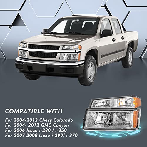 TUSDAR 4pcs Headlight Assembly for 2004-2012 Chevy Colorado GMC Canyon