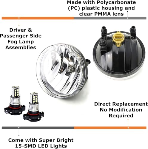 iJDMTOY OEM-Spec Clear Lens Fog Light Assemblies with Xenon White LED Bulbs Upgrade Compatible With GMC 2007-2013 Sierra 1500 2500 3500