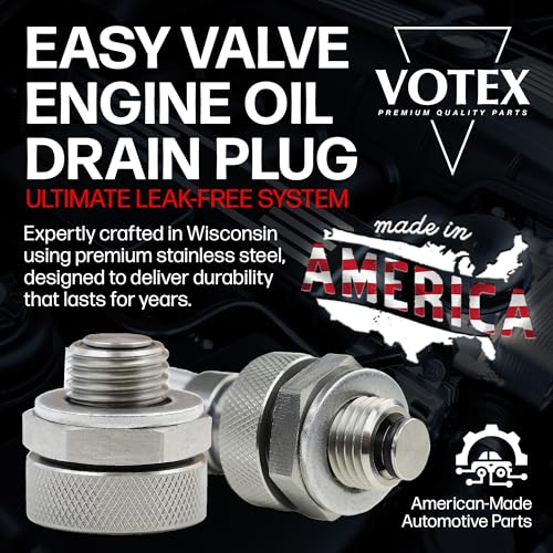 Votex - Made in USA - M14x1.5MM Quick Easy Valve No Mess Oil Drain Plug, Stainless Steel, for Acura, Audi, Chevrolet, Chrysler, Dodge, Fiat, Ford, Honda, Hyundai, Jeep, Kia + More