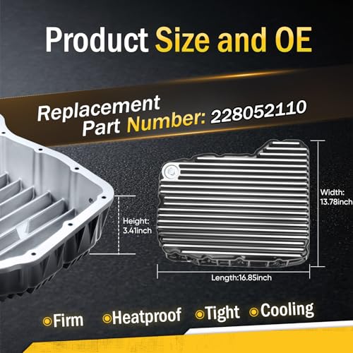 228052110 Heavy Duty Transmission Pan Compatible with Dodge Ram 2500 3500 6.7L Cummins 68RFE, Cast Aluminum Oil Pan with 3 Quart Extra Capacity & Neodymium Magnetic Drain Plug, Brushed Finish