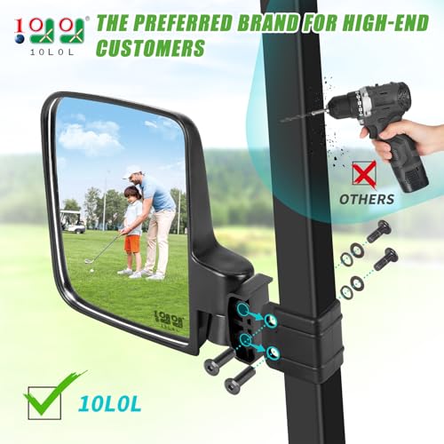 10L0L Golf Cart Mirror No Drilling Side Mirrors Universal for Yamaha, Club Car, EZGO, Folding Side Rear View Mirrors Adjustable 180 Degree HD Glass