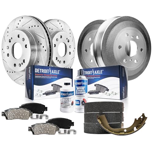 Detroit Axle - Brake Kit for 2009-2013 Chevy GMC Silverado Sierra 1500 Front Drilled & Slotted Disc Brake Rotors Ceramic Brakes Pads Replacement Rear Brake Drums Brake Shoes