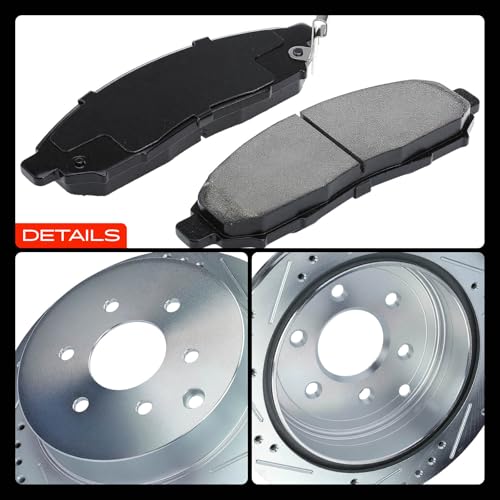 A-Premium Front & Rear Drilled and Slotted Disc Brake Rotors + Ceramic Pads Kit Compatible with Select Nissan and Suzuki Models - Frontier 2005-2019, Xterra 2005-2015, Equator 2009-2012, 12-PC Set