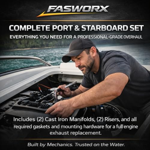 FASWORX Exhaust Manifold & Riser Kit for MerCruiser 5.0L (305), 5.7L (355), 6.2L (377) V8 Engines (Years 1983 - Early 2002) | Wet Joint 4” Center-Rise Elbow | Replaces 860246A15, 807988A03, 18-1953-2