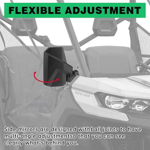SHEJISI Defender Side Mirrors,The Spring Back Feature Allows Easy Reset After Fold,2024 New UTV Mirrors Compatible with Can Am Defender HD10 HD9 HD8 HD7 HD5,Suitable for No Door,Half Door,Full Door