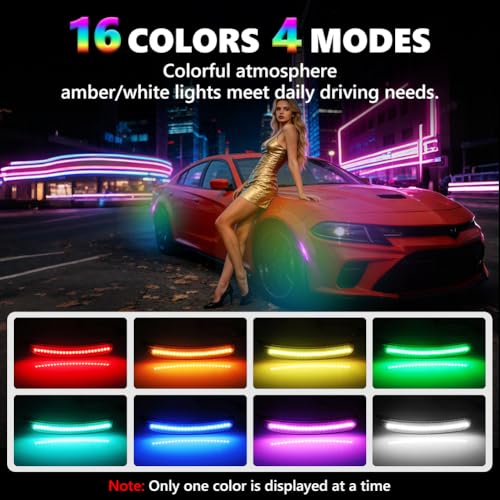 OFFKAT Full LED Side Marker Lights for Dodge Charger RT SXT R/T GT 2015-2023, Smoked Lens RGB LED Side Markers, Front & Rear Turn Signal Marker Lights, 4 PCS