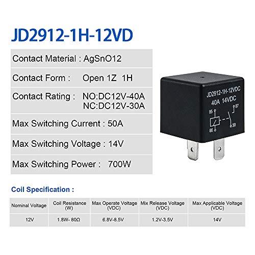 YiePhiot 2 Pack Car Relay 4 Pin 12V 40 Amp