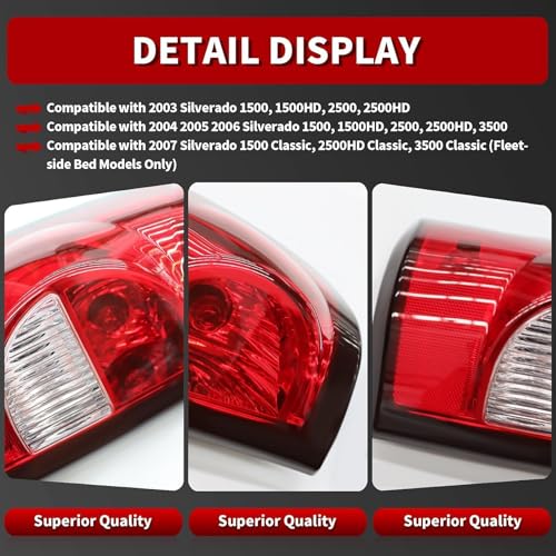 Nakkaa Pair Tail Lights W/Bulbs Compatible with 2003-2006 Silverado 1500 2500 3500HD Red Brake Lamps Left and Right GM2800174 GM2801174