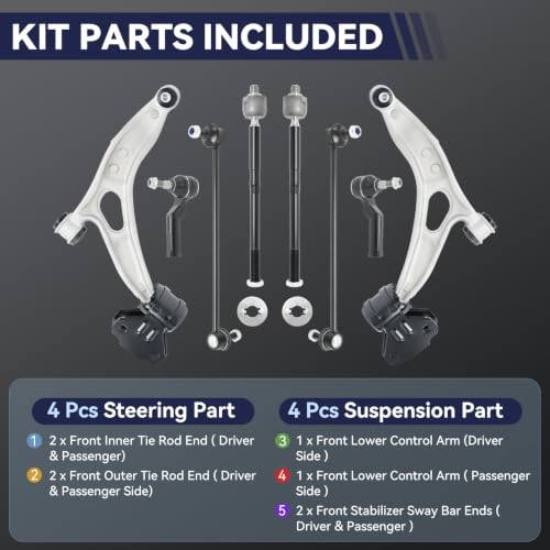 Front Lower Control Arm Kit with Ball Joints Bushings Compatible with 2013-2017 Ford C Max, 2012-2018 Focus(Excludes 15" Wheels, Not For ST or RS) Sway Bar Link Tie Rod End,Part#K622788 K622753
