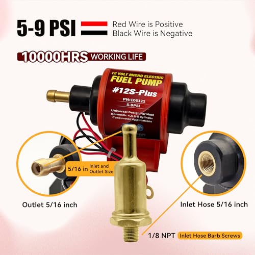 ENGINEMAN Universal 12 Volt Electric Fuel Pump 5-9 PSI, 35GPH, Super 12S Plus for Gasoline Diesel Engines
