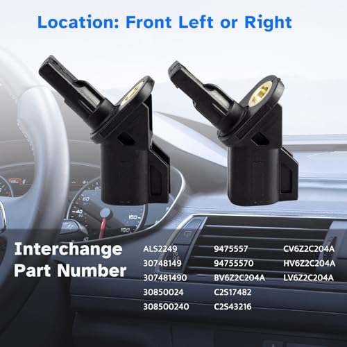 Front ABS Wheel Speed Sensor Left Right fit for Ford Escape Focus Transit Connect C-Max, Volvo XC60 SC70 C30 C70 S40 S60 S80 V50 V70 2012 2013 2014 2015 2016 2017 2018 2019, ALS2249 ALS1839 ALS557