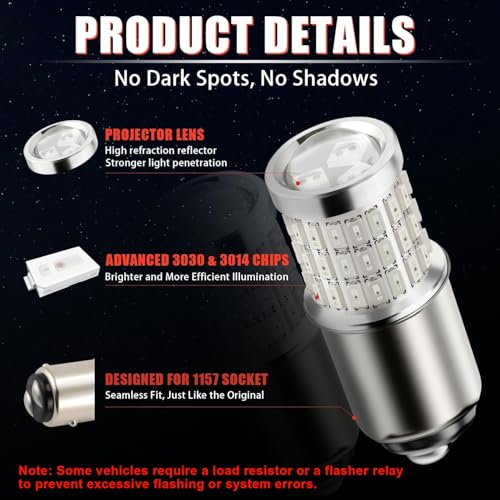 iBrightstar 1157 LED Bulb Red, BAY15D 2057 2357 7528 LED Brake Light Bulbs Super Bright for Rear Brake Lights and Tail Lights, 2 Pack