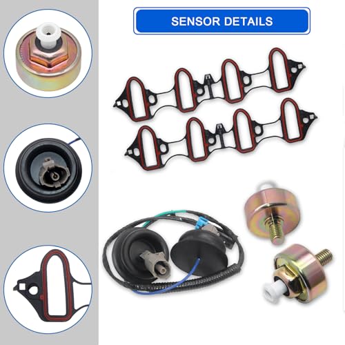 Dual Knock Sensor Kit with Wiring Harness & Intake Manifold Gasket,for Chevy Silverado Avalanche Tahoe, GMC Sierra Yukon, Cadillac Hummer & More Models Replace 12601822 213-3521 89060413