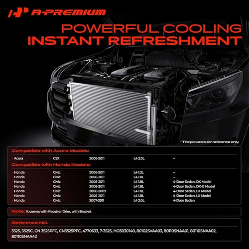 A-Premium Air Conditioning A/C Condenser Compatible with 2006-2011 Honda Civic & 2006-2011 Acura CSX, Sedan