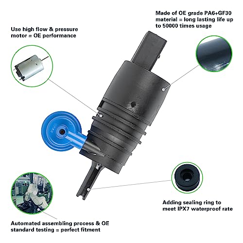 tostmolt 1pc New 12V Front/Rear Windshield Washer Fluid Pump Motor w/Grommet Replacement Kit For Sonic Trax Encore Spark EV Regal TourX Wrangler JK Liberty Patriot Grand Cherokee WK Compass MK & Multi
