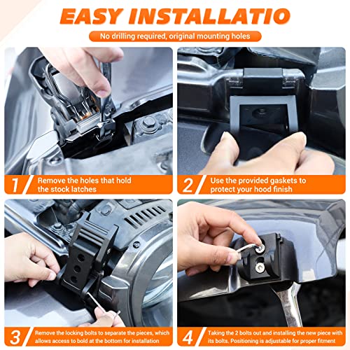 RT-TCZ for Wrangler Hood Latch Lock Catch, Aluminum Hood Latches for Jeep Wrangler 2007-2017 JK JKU 2018+ JL JLU 2020+ Gladiator JT Black Exterior Accessories 2pcs