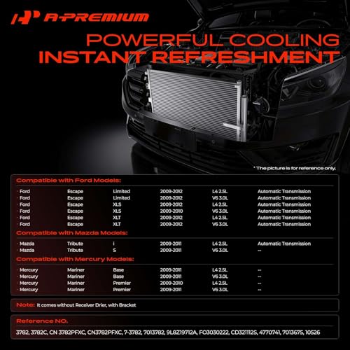 A-Premium Air Conditioning A/C Condenser Compatible with 2009-2012 Ford Escape & 2009-2011 Mazda Tribute & 2009-2011 Mercury Mariner, Replace# 9L8Z19712A